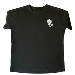 Romwe Women T-shirt size M Short Sleeve Basic Simple Solid Black with White Rose